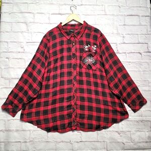 Torrid 4 Disney Mickey Mouse Lizzie Rayon Plaid Long Sleeve Button Up Shirt NWT